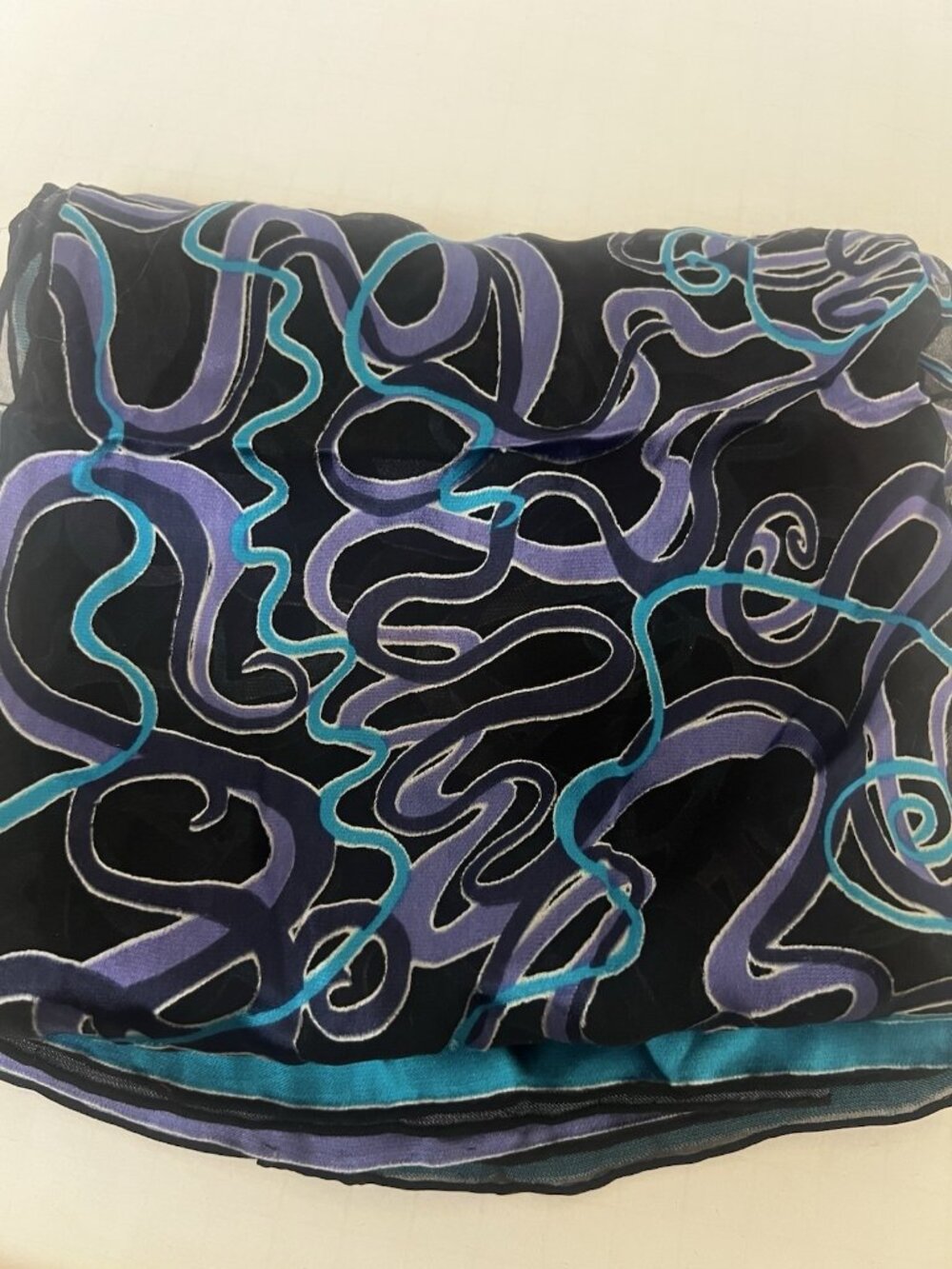 Diane Von Furstenberg Burnout Velvet Scarf / Wrap Silk Purple Teal - Picture 7 of 7